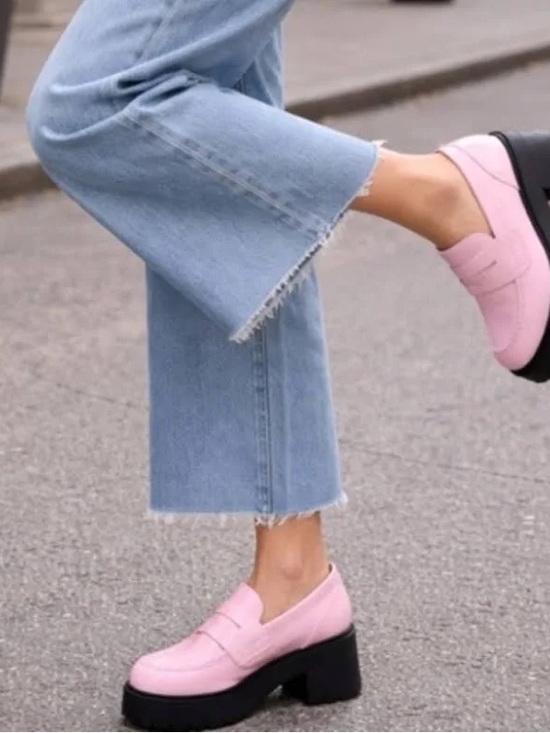 Soda Shoes - Soda Pink Loafers with Black Platform Sole